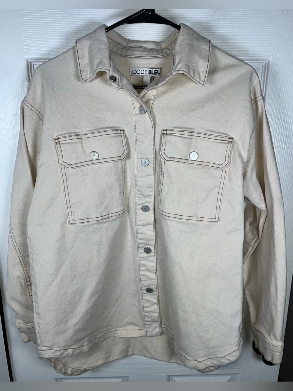 Women’s Code Bleu Cream Utility Button Jacket Size Small Cotton Blend